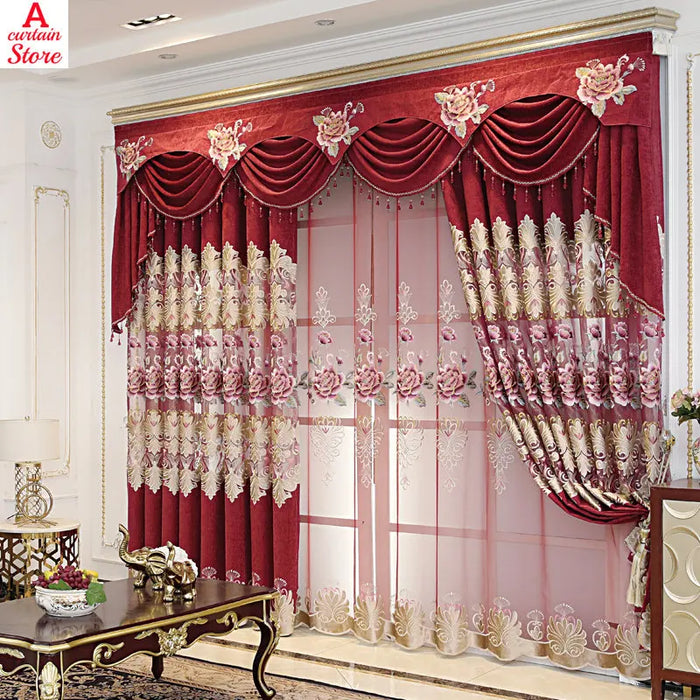 Luxury Living Room Bedroom Floor-to-ceiling Blackout Red Curtains