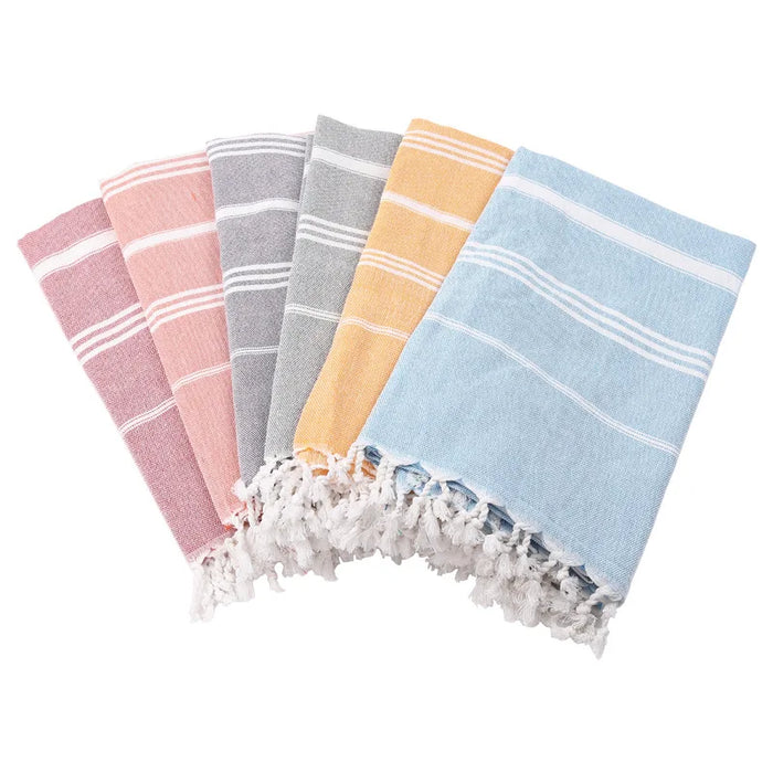 Premium 100% Cotton Turkish Sand-Free Fringed Beach Towel for Adults - Outdoor Shawl with Striped Sauna Bath Towel