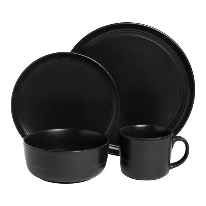 16-PieceDinnerware Set Plates Sets for Home Dinner Set Dishes and Plate Set Stoneware, Double Line Matte Black
