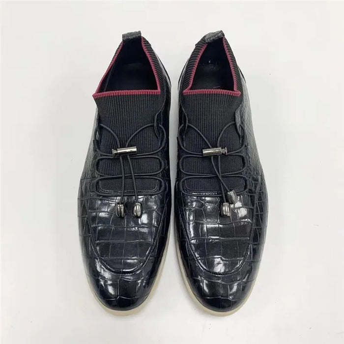 Authentic Exotic Crocodile Skin Men's Casual Flats Genuine Real True Alligator Leather Male Elastic-Band Black Outdoor Shoes