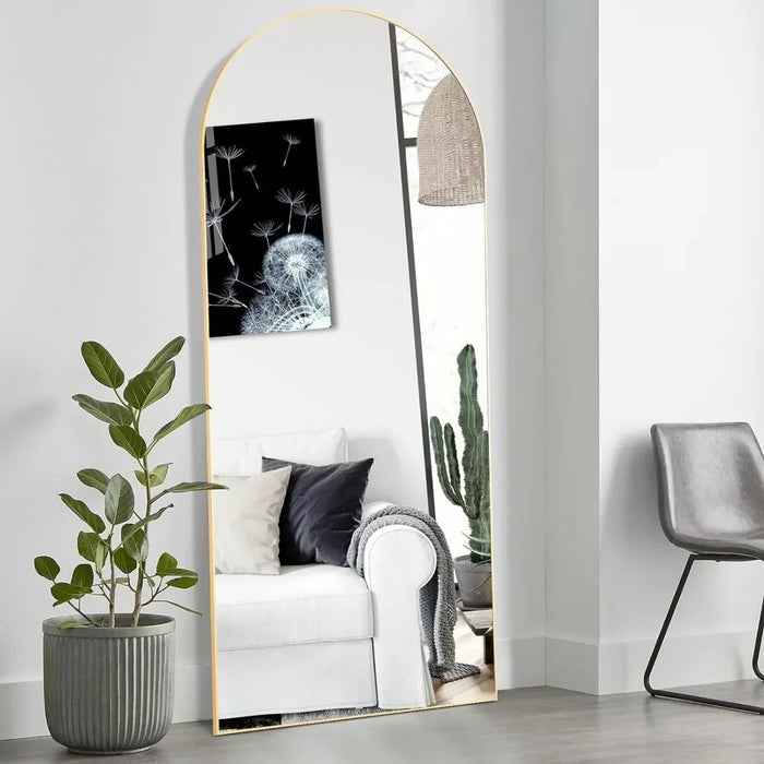 64"x21" Arched Full Length Mirror Floor Mirror with Stand, Wall Mirror Standing Hanging or Leaning Against Wall, Gold