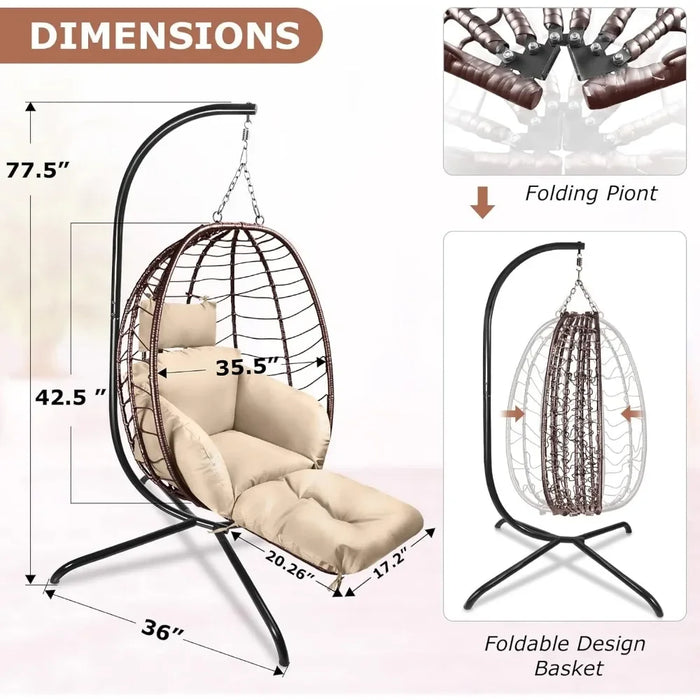 Wicker Hanging Swing Chair with Leg Rest and Stand, Indoor and Outdoor, Hammock Basket Chair, Furniture Egg, Free Shipping