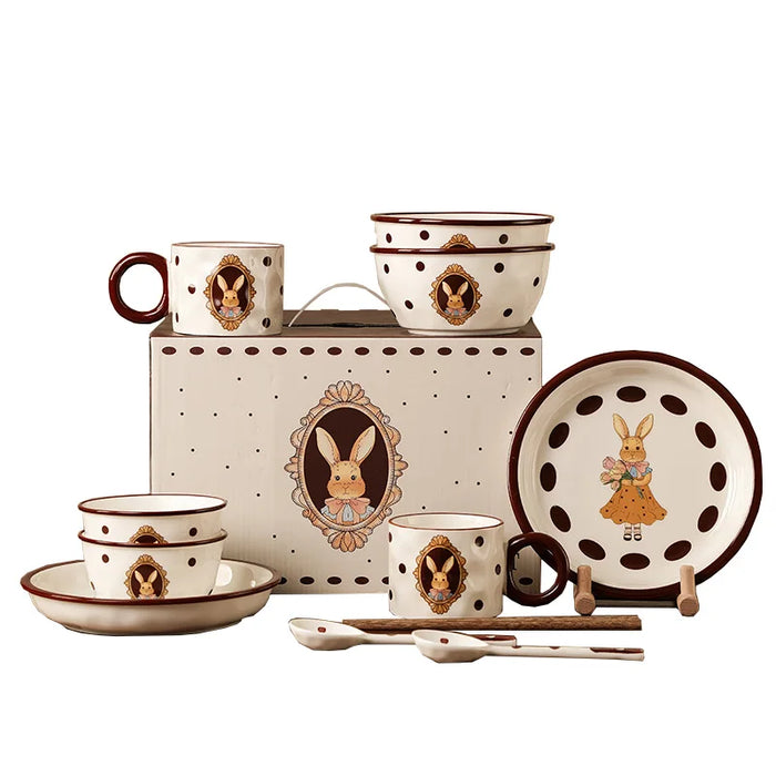 Dinnerware Set Easter Tableware Set Rabbit Ceramic Tableware Set Two Person Bowl Plate Set Gift Box