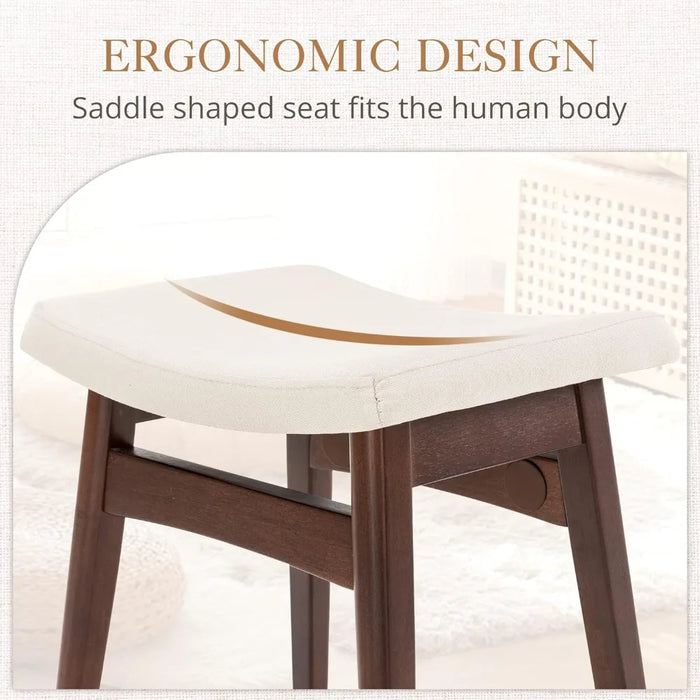 Saddle Cushion Vanity Stool, Modern Concave Ottoman with Solid Wood Legs and Upholstered Seat for Entryway,Bedroom Free Shipping