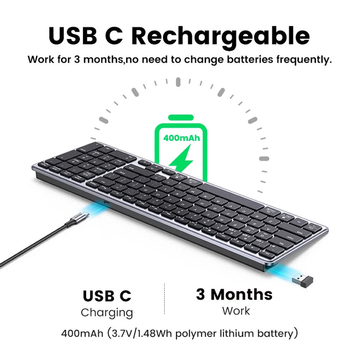 UGREEN Keyboard Wireless Bluetooth 5.0 2.4G Russian/Korean/EN 99 Keycaps For MacBook iPad PC Tablet USB C Rechargeable Keyboard