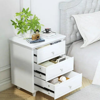 3 Drawer Bedside Table with Wooden Legs, Modern White Drawer Dresser Bedside Table, Perfect for Bedroom, Living Room