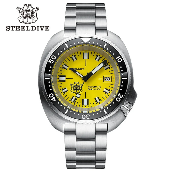 44MM Case Yellow Dial Super Luminous STEELDIVE Mens Watch With  NH35 Automatic Movement 200m Waterproof SD1974T