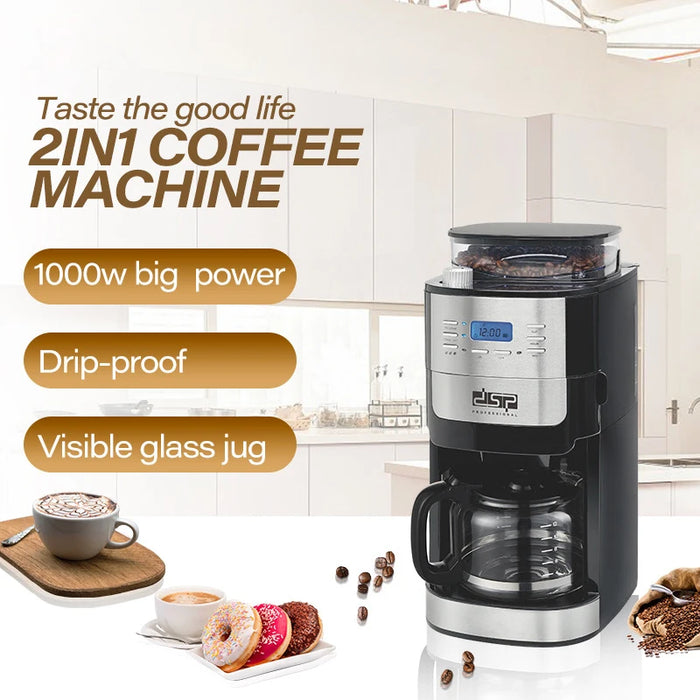 Intelligence Capacity Water Tank 1.8L Detachable Filter Screen 1000w LCD Screen Voice  2 in 1 Electric Coffee Machine