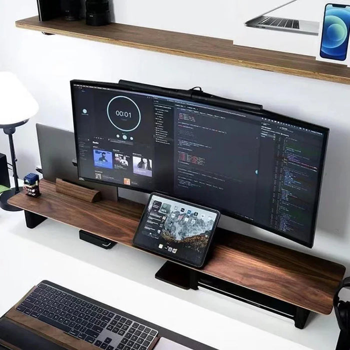 Solid Wood Monitor Stand Desktop Computer Storage Shelf Minimalist and Modern Stable Walnut Monitor Increase In Height Rack