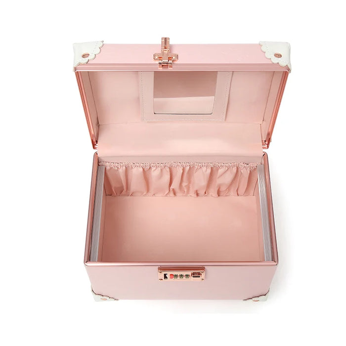 Luxury Women's Cute Makeup Artist Beauty Vanity Case Storage Organizer Box Password Medium Suitcase Professional Cosmetic Bag