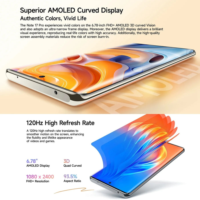 Ulefone Note 17 Pro Smartphone 6.78" 120HZ AMOLED Curved Display 24GB+256GB Android 13,108MP Camera 5050mAh Global Version NFC