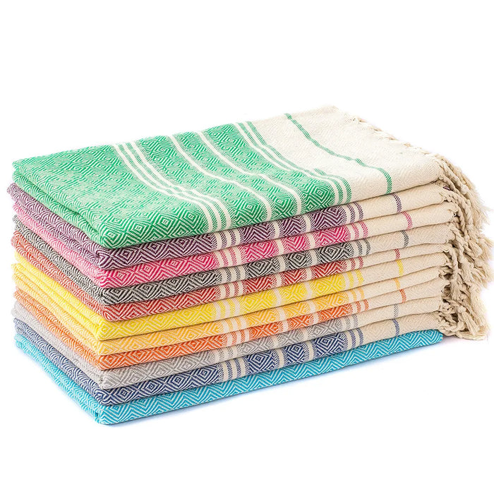 New 2023 Turkish Diamond Fringe Cotton Beach Towel Set with Thicker Rhombus Sauna Bath Towel