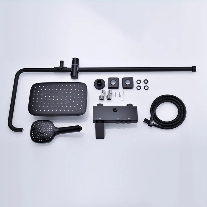 High Quality Bathroom Black Wall Mounted Mixer Square Shower Head 3 Ways Complete Rainfall System Shower Set