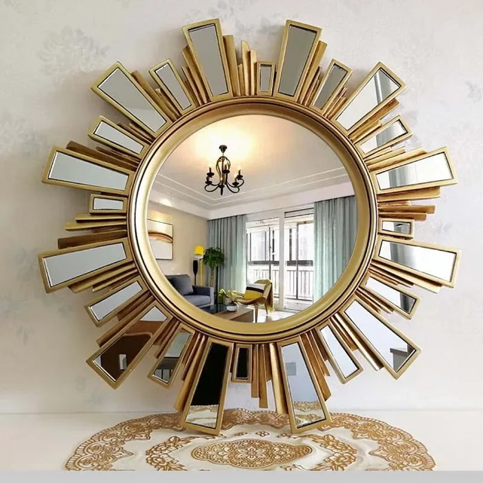 Golden Bathroom Mirrors Round Luxury Antique Vanity Bathroom Mirror Dressing Table Espejo Redondo Home Improvement CC50BM