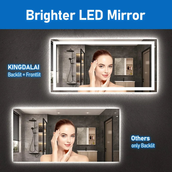 Mirror for Bathroom Backlit + Front Lighted Vanity Mirror with Lights for Wall with Anti Fog, Stepless Dimmable, Memory Function