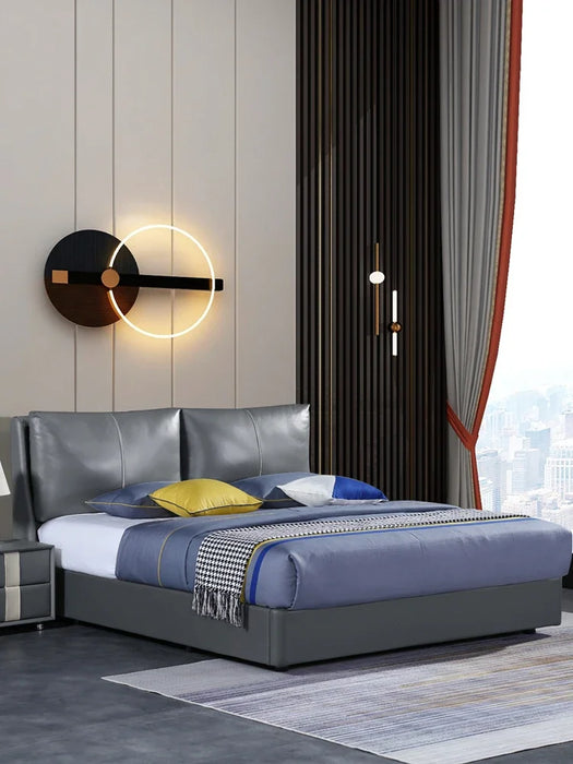 Simple soft leather bed Italian minimalist solid wood storage light luxury Nordic primary and secondary double queen bed