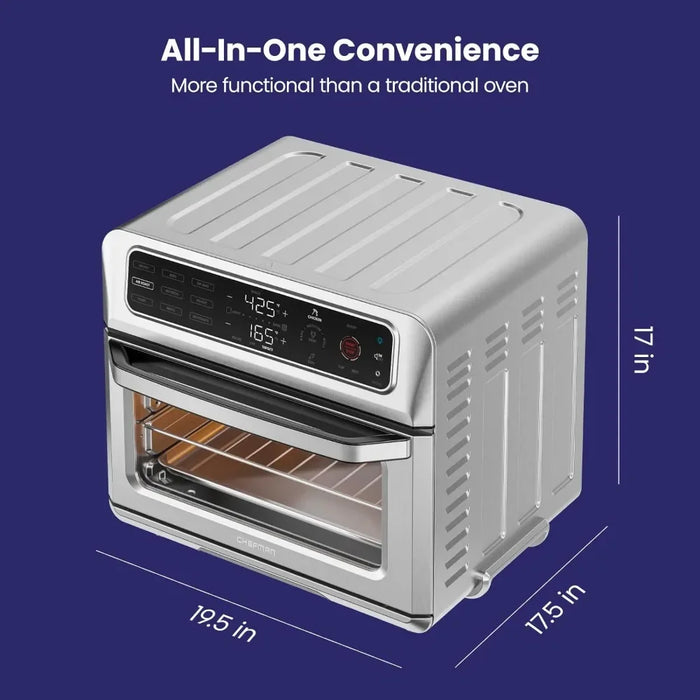 Countertop convection oven with 9 cooking and baking functions, automatic 60 minute timer closure, stainless steel