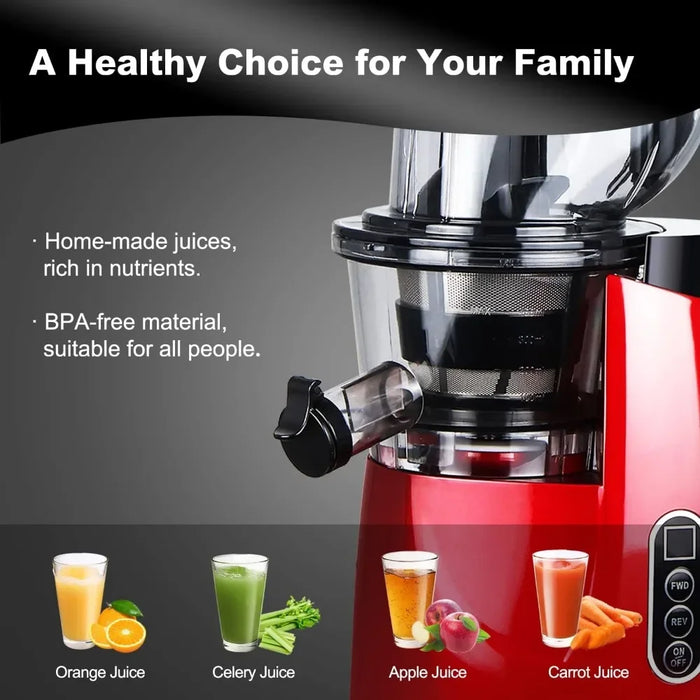 Slow Juicer Cold Press with 3.2" Wide Feed Chute, 200W Slow Masticating Juicer Machine for Vegetable and Fruit