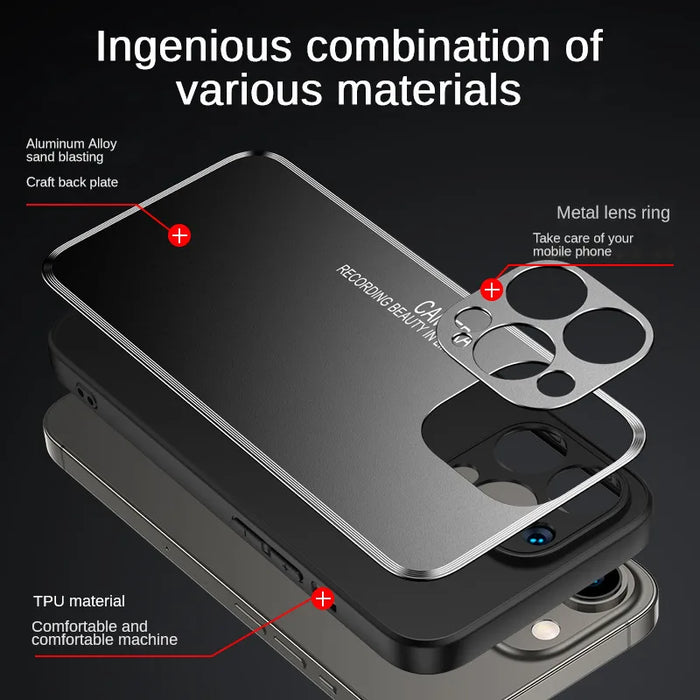 Luxury Metal painted Phone Case For Iphone 11 12 13 14 Pro Max Plus  With Lens Protection TPU Frame Matte Backplate Metal Cover