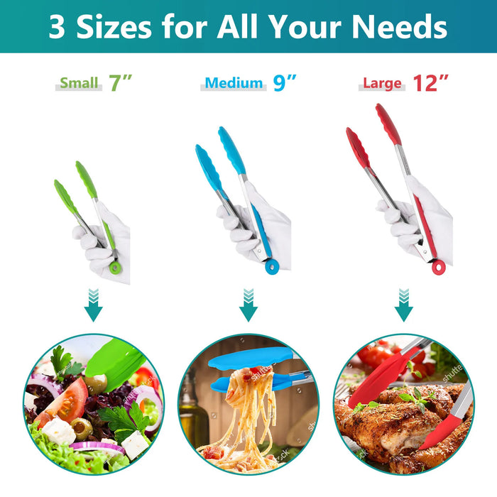 Food Grade Stainless Steel Silicone Food Tongs Kitchen High Temperature Resistant Steak Barbecue Tongs Barbecue Tongs 1 SET 3PCS