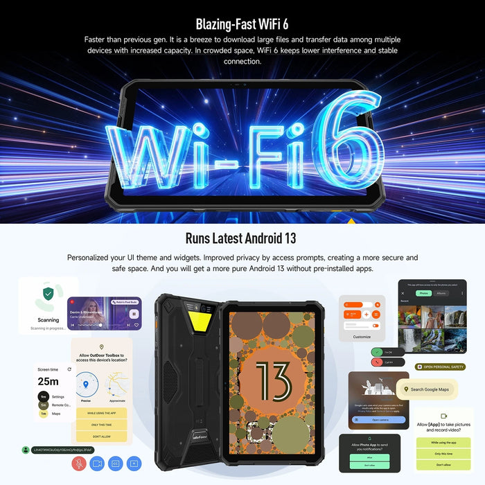 Ulefone Armor Pad 2 Rugged Tablet PC Android 13 Up to 16GB+256GB IP68/IP69K MediaTek Helio G99 11 inch 2K 18600mAh NFC