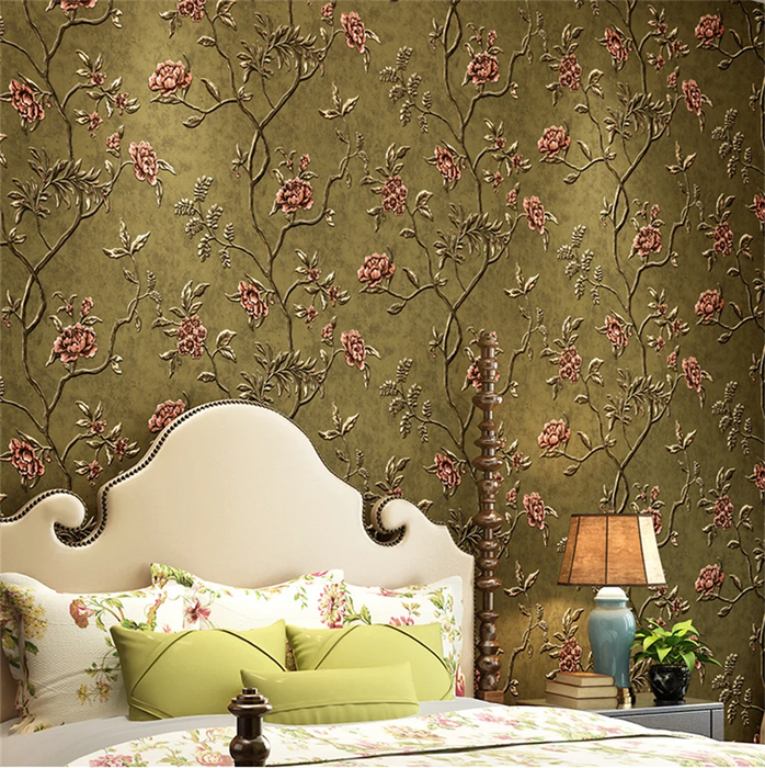 3D three-dimensional retro American pastoral floral wallpaper European luxury bedroom living room background papel de parede