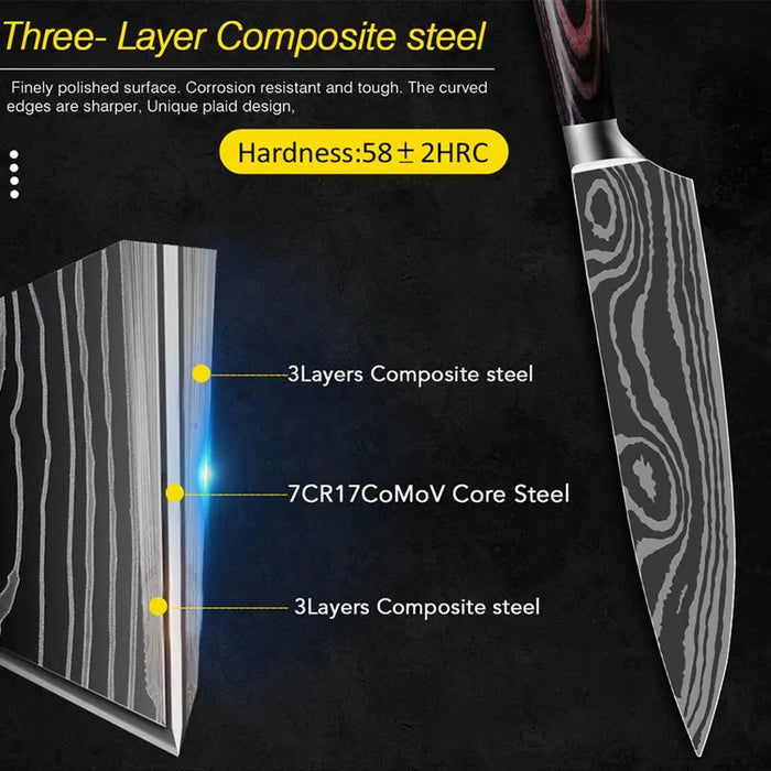 Kitchen Knife Set Damascus Laser Chef Knives 7CR17 440C Stainless Steel Japanese Meat Cleaver Slicer Santoku Cutter Cooking Tool