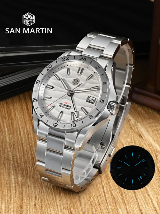 San Martin New 39mm Desert Texture Luxury Men Business Dress GMT Watch NH34 Automatic Mechanical Waterproof 100m Luminous SN0129