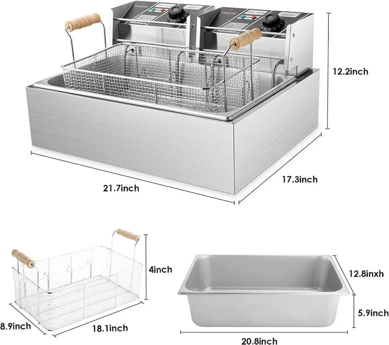 Commercial Deep Fryer, 3400w Electric Turkey Fryer with 3-Baskets, 22L/23.25Qt 1mm Thickened Stainless Steel Countertop