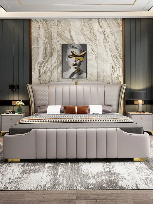 Italian light luxury leather bed modern simple luxury master bedroom double bed 1.8m bedroom high-end net red wedding bed