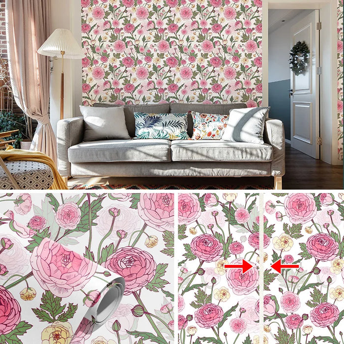 Elegant Pink Flowers PVC Peel And Stick Wallpaper Spring Floral Vinyl Furniture Cabinet Contact Paper Chic Room Decor Stickers