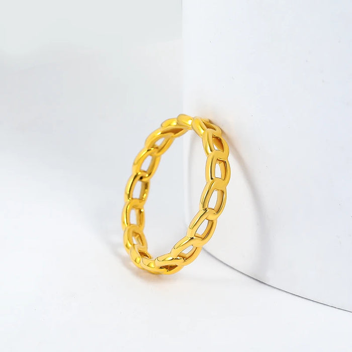 Pure Gold Ring Band For Women Real 24K Yellow Gold 3D Hard Gold 5G Light Design Weave Chain Design Lover Rings Gift US 4-7.5