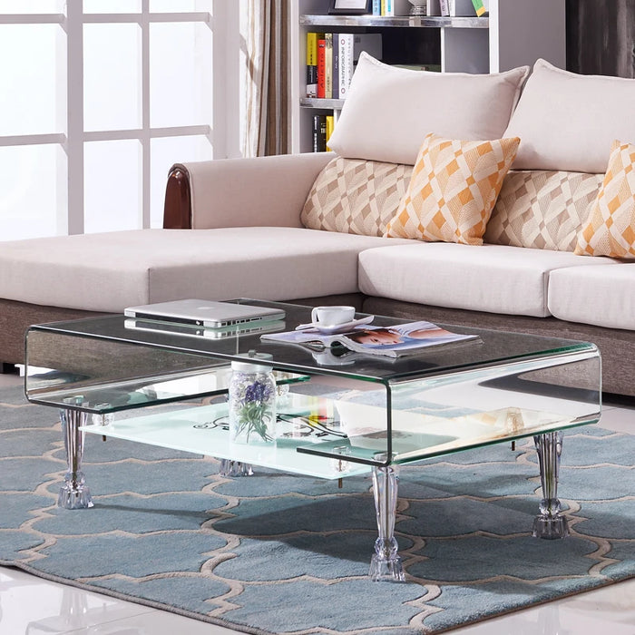 Office Double-Layer Small Coffee Table Glass Tea Table Rectangular Transparent Living Room Home