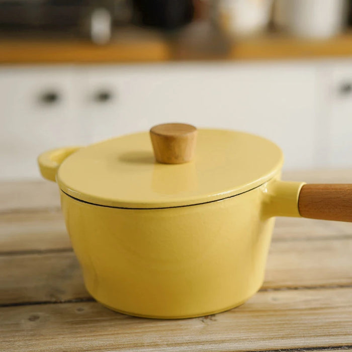 Enameled Soup Pot Small and Exquisite Home Small Stew Pan High Appearance Kitchen Uncoated Non-stick Cooking Pot Wooden Handle