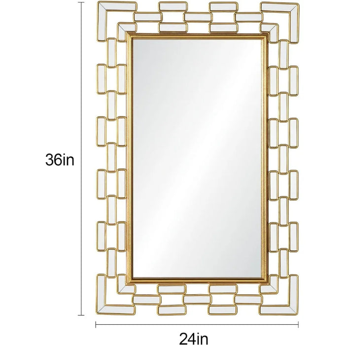 36 x 24 Inch Rectangular Decorative Mirror, Large Hanging Rectangular Gold Wall Mirror for Living Room, Bedroom Entryway