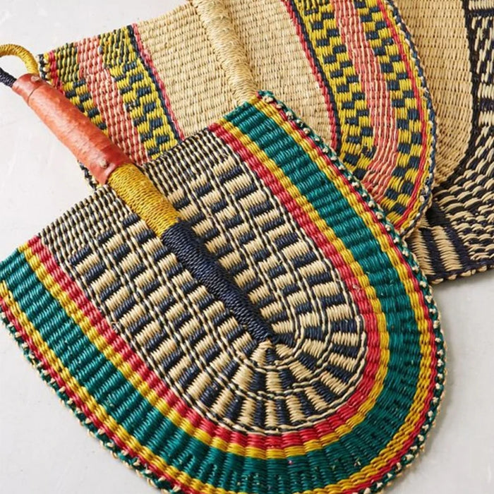 Elegant Handwoven Straw Fan Manual Paddle Fan for Wall Art Decorative Accessory Hand-Woven Boho Handheld Fan Dropshipping