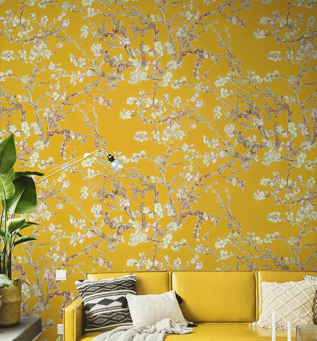 beibehang Nordic pastoral broken apricot flower wallpaper yellow gold American living room bedroom background papel de parede