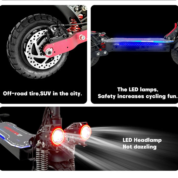 EU Dual Motor Electric Scooter, Foldable Scooter, Max Speed 55km, 10Inch Max Mileage, 70km, H, 2400W