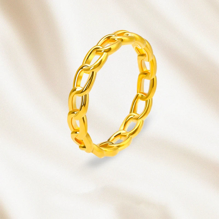 Pure Gold Ring Band For Women Real 24K Yellow Gold 3D Hard Gold 5G Light Design Weave Chain Design Lover Rings Gift US 4-7.5