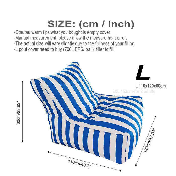 OTAUTAU Outdoor Stripes Bean Bag Pouf Cover No Filler Swiming Pool Floating Sofa Bed Beach Garden Chaise Lounge Puff Salon SF080