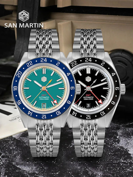 San Martin Original Design Fashion GMT 39.5mm Men Sports Watch Japan NH34 Automatic Mechanical Waterproof 100m SN0116 Reloj