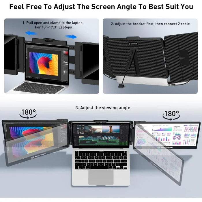 S2 triple monitor laptop, 14' 'extender plug & play, 1080p HD portable screen for 13-17''