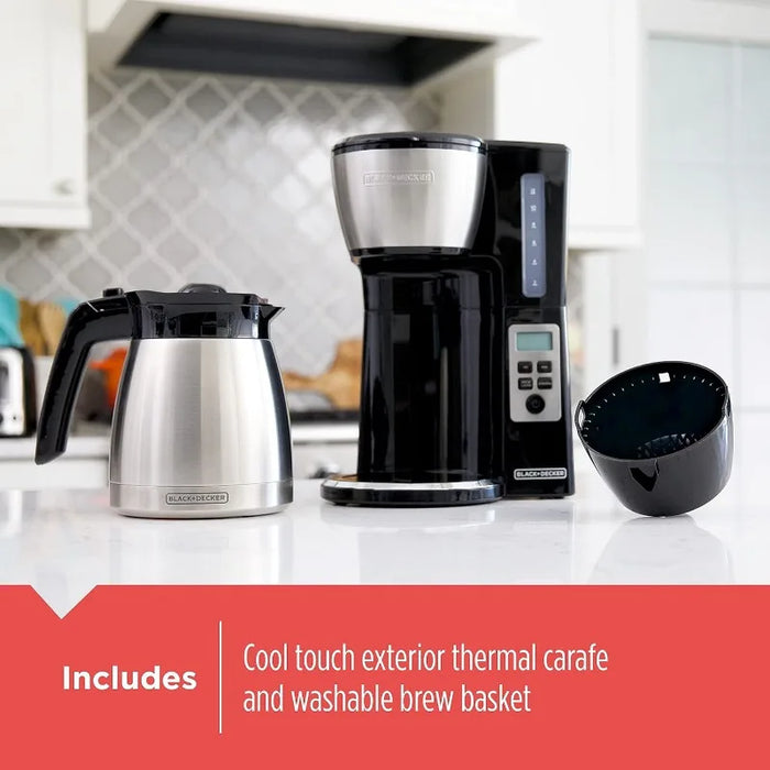 BLACK+DECKER 12 Cup Thermal Programmable Coffee Maker with Brew Strength and Technology, Black/Steel, CM2046S