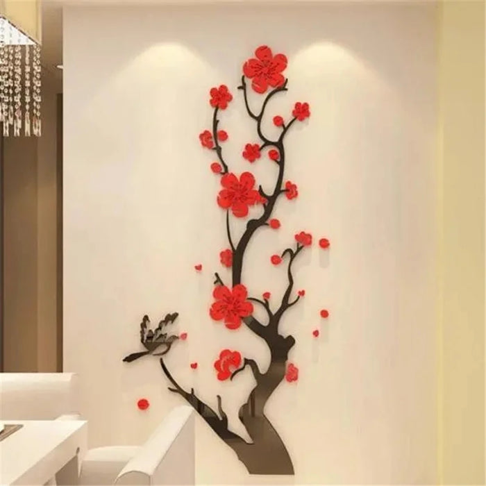 Chinese Style 3D Wall Stickers Plum Blossom Flowers Stickers Home Decorations Living Room Dinning Room Wall Decor Decals Acrylic