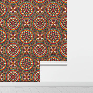 Bohemian Red Flower Peel And Stick Wallpaper Geometric Pattern  Self-adhesive PVC Wallpaper Refrigerator Cabinet Vinyl Sticker
