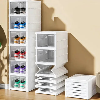 Foldable Shoe Storage Box Stackable Dustproof Transparent Living Room Sneaker Cabinet For Closet Multi Layer Cubby Shoes Rack