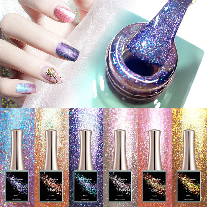 6pcs CANNI Nail Gel Polish VIP Kit Jade Fat Series Sparkle Diamond Set Cat Eye Gel Lacquer Full Coverage Semi Permanent