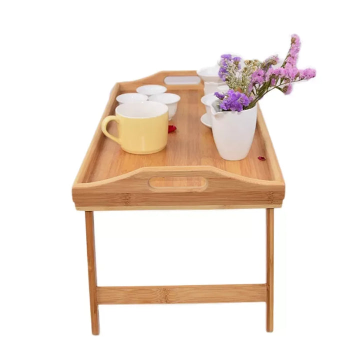 Mini Table Bamboo Wood Bed Tray Breakfast Laptop Desk Tea Food Serving Table Folding Leg Gaming Desk