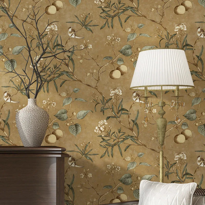 Antique flower bird pattern wallpaper Apple Tree bedroom living room wallpaper non woven rural wallpaper Printed wallpaper W82