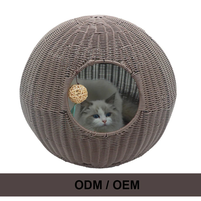 Durable Pet Bed Hand Weave Round Rattan Cat Beds Breathable Mat Washable rattan pet nest